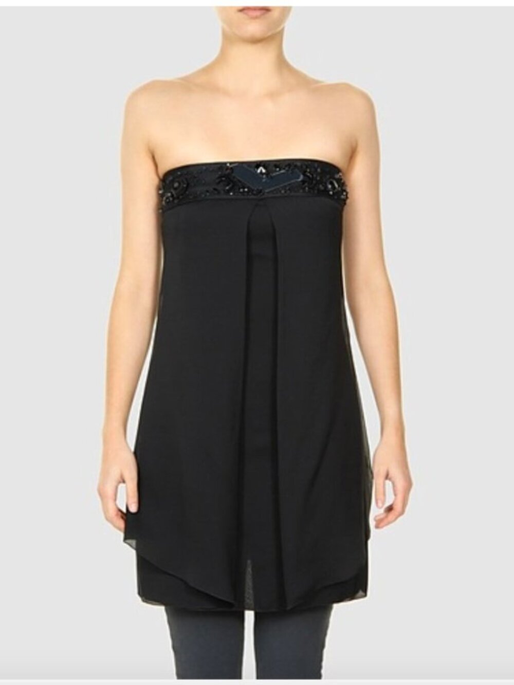 New Emporio Armani strapless jewel beaded 100% silk Y2K 90's layered minidress